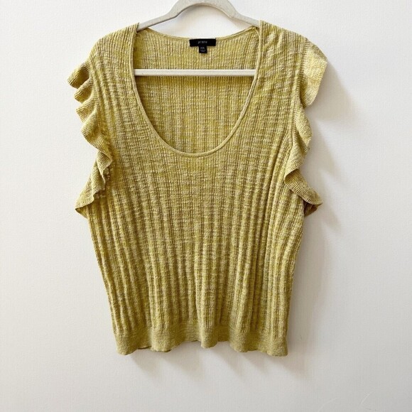 J. Crew Womens Green/Yellow Sz XXL Linen Ruffle Sleeveless Knit Blouse Top - Picture 1 of 8